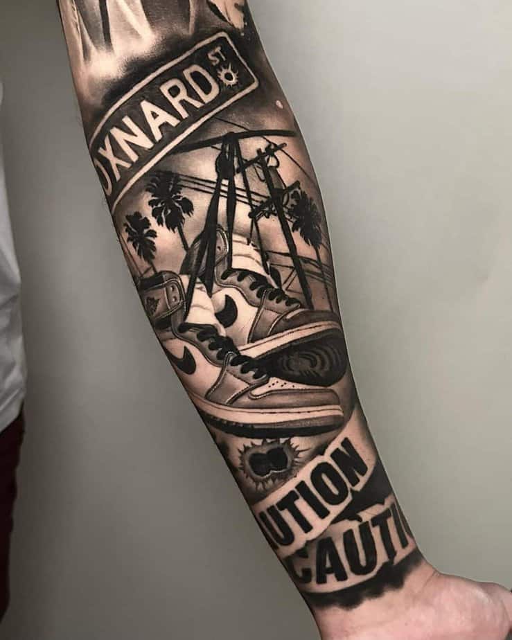 1. A black and gray street tattoo
