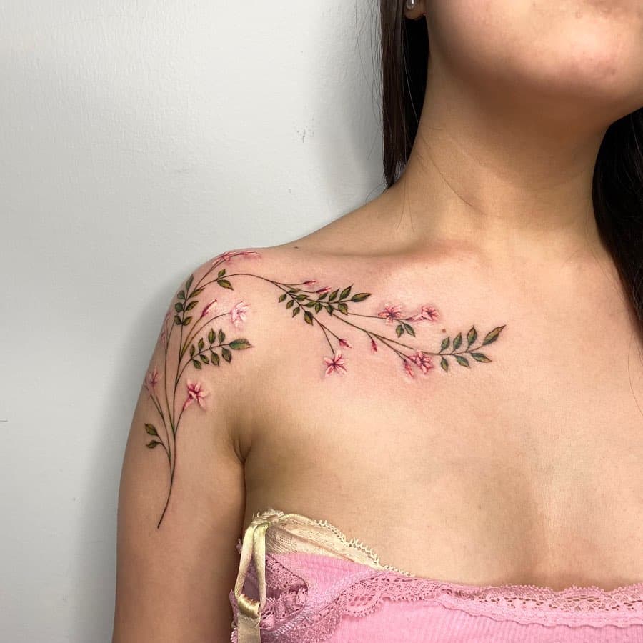 22. A pink jasmine tattoo
