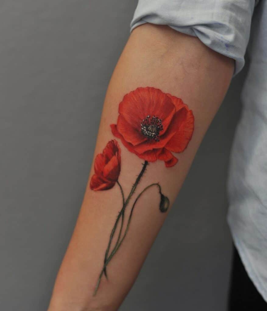 A realistic poppy flower tattoo