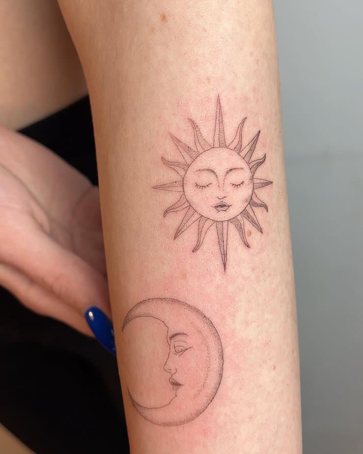 A separate sun and moon tattoo