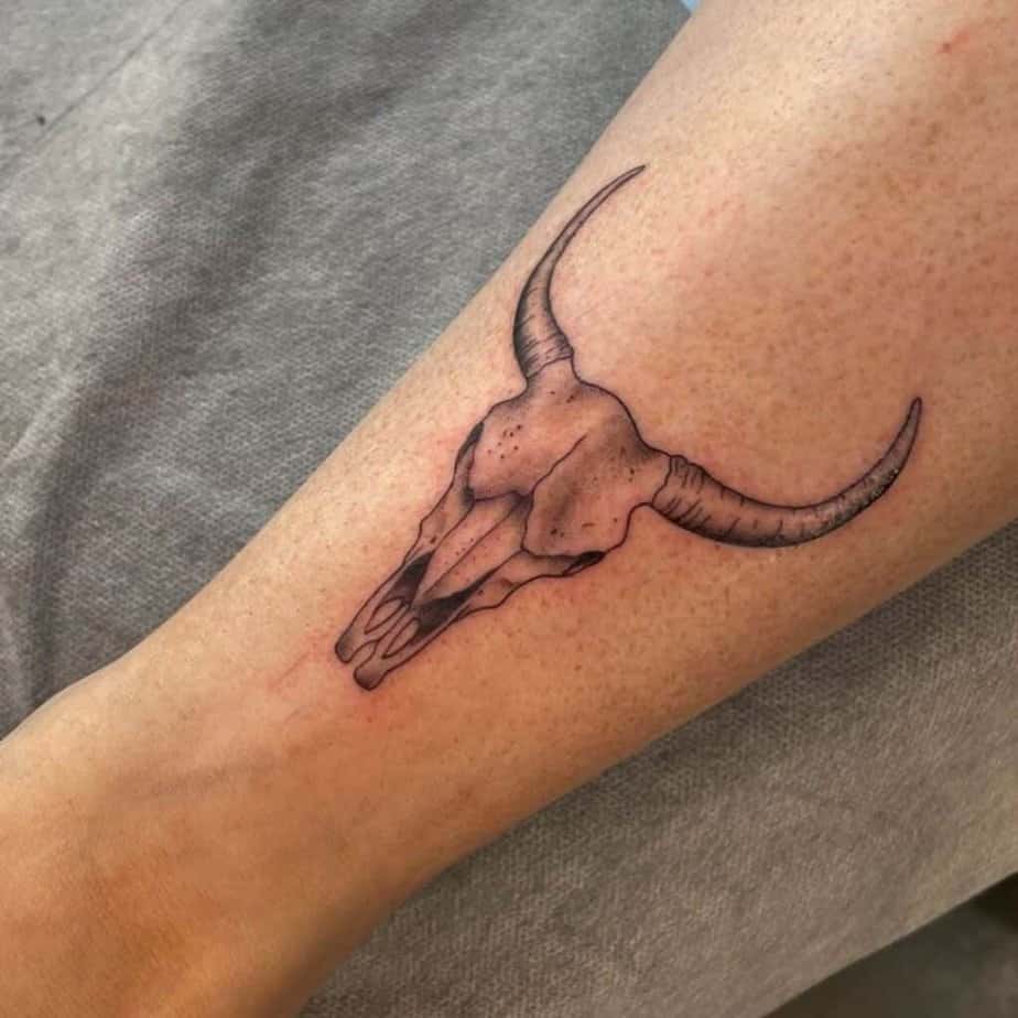 A skull tattoo on the shin