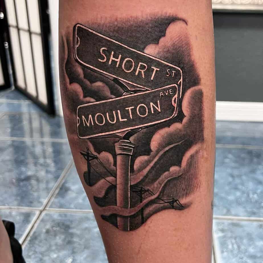 21. A street tattoo on the leg

