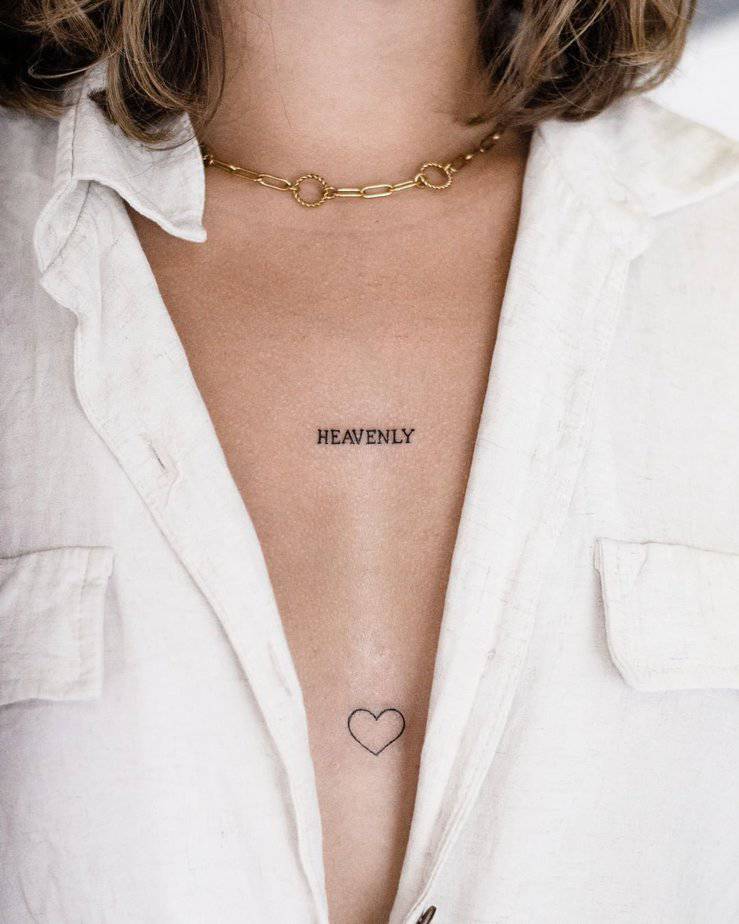 A word tattoo on the middle chest