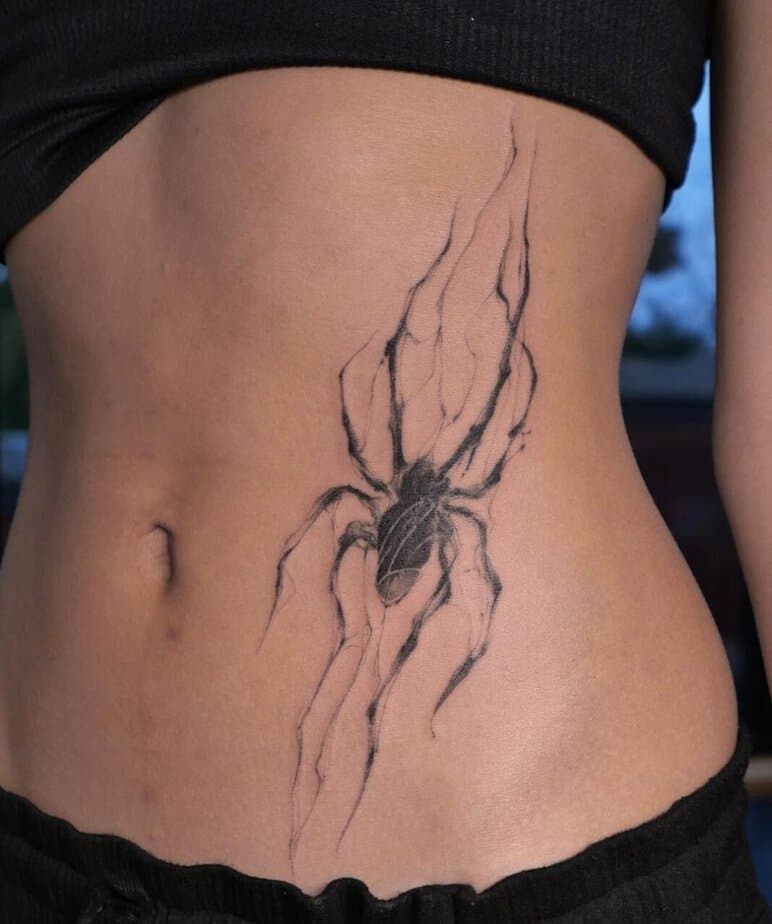 Abdomen spider tattoo