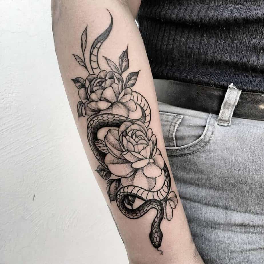 Snake with Roses tattoo