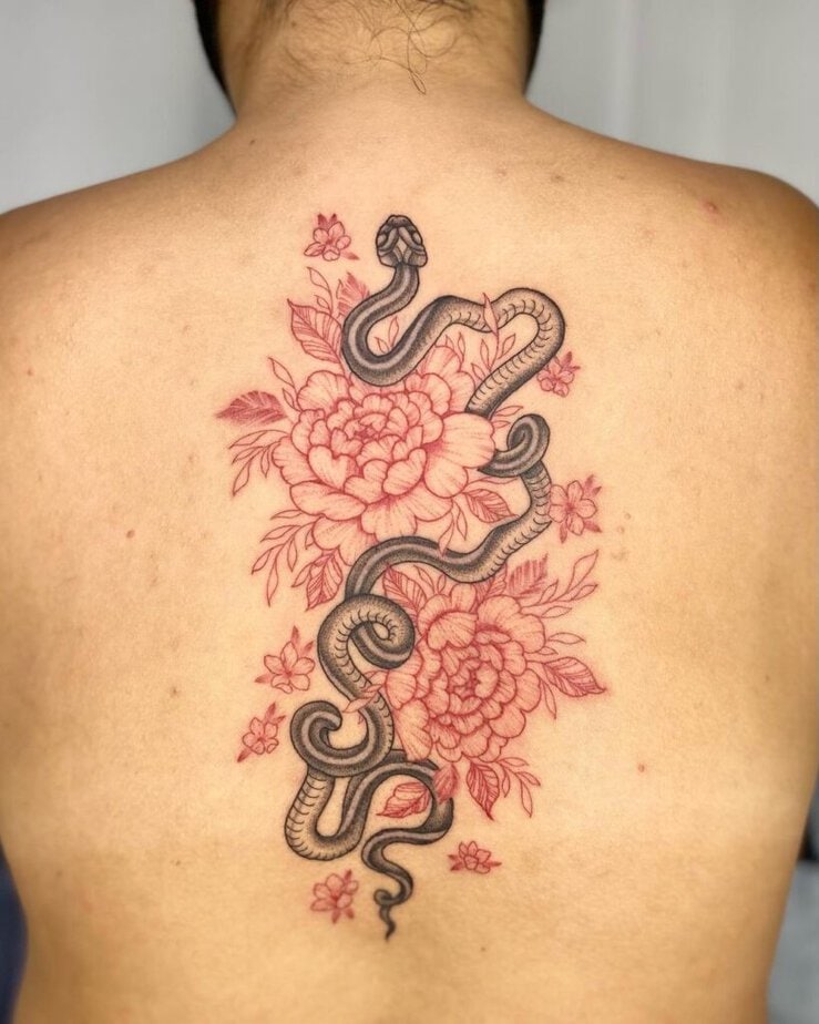 Snake with Roses tattoo
