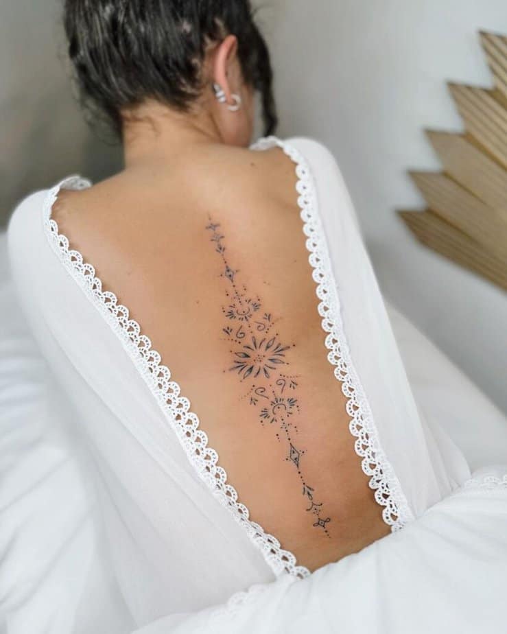 An ornamental spine tattoo
