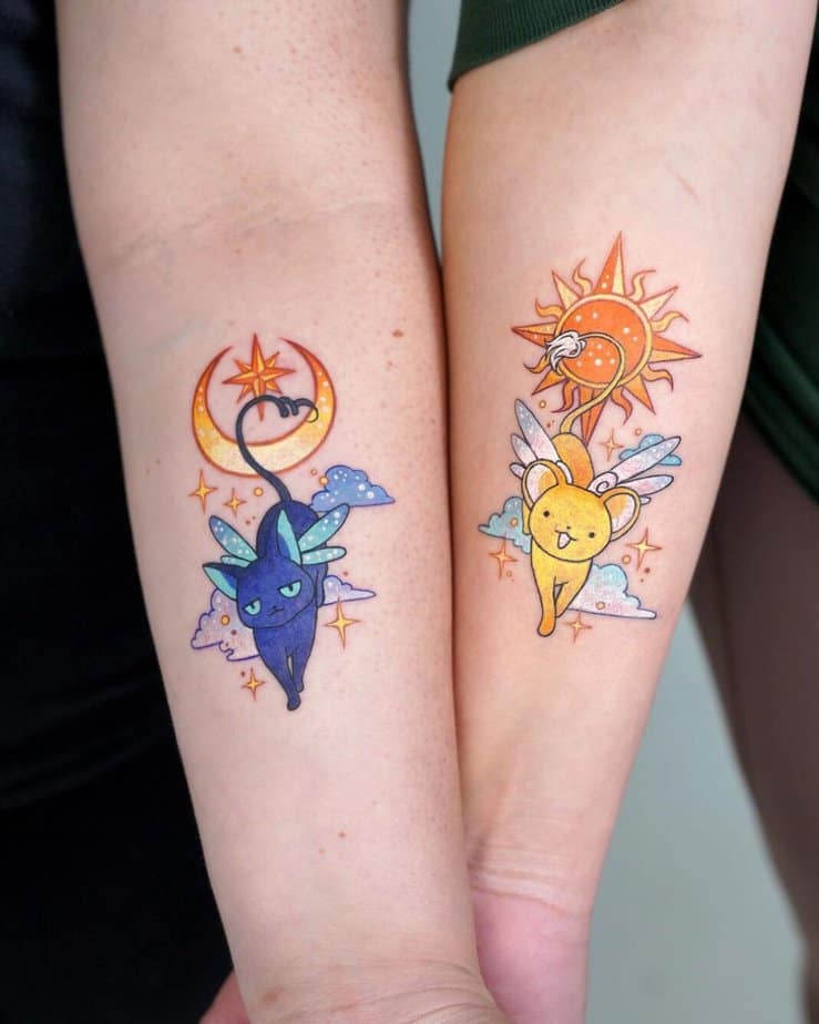 Matching moon and stars tattoos