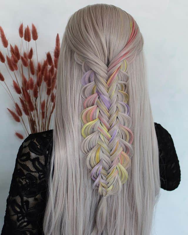 Colorful fishtail braid hairstyle