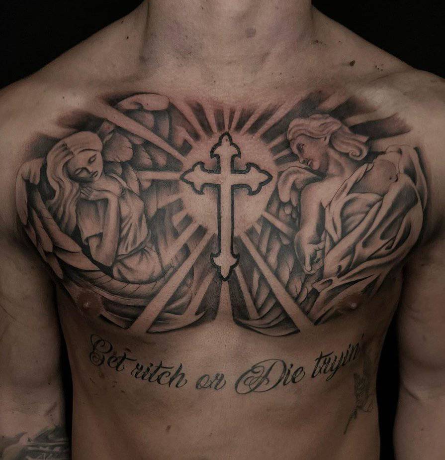 2. Cross chest tattoo
