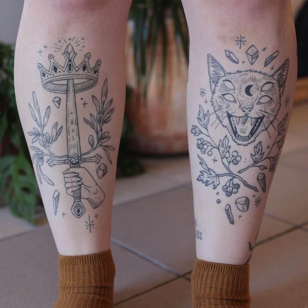 Detailed shin tattoos