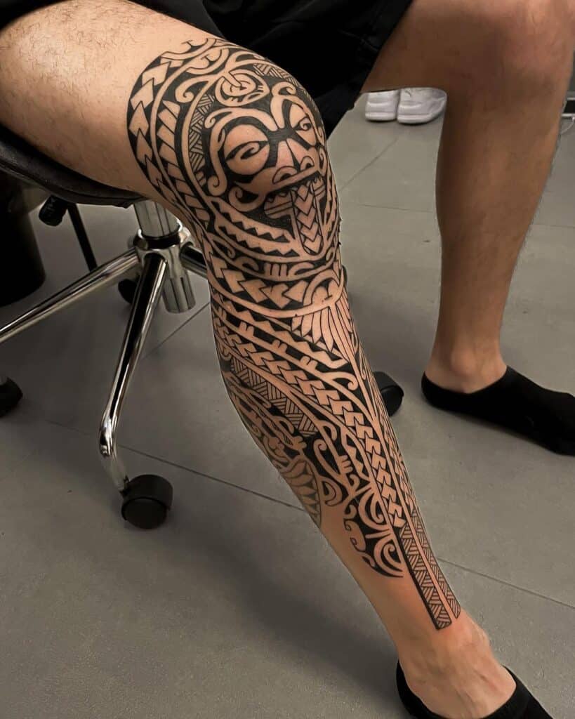 3. A protective Maori leg tattoo