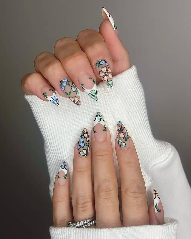 Floral matte nails