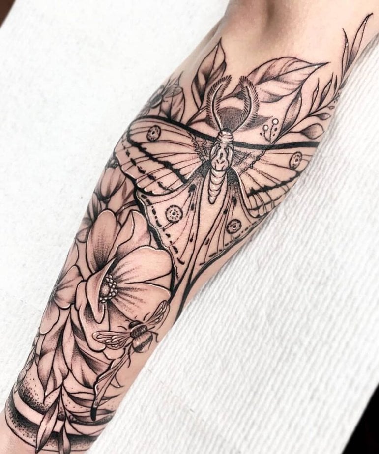 Floral tattoo with butterflies