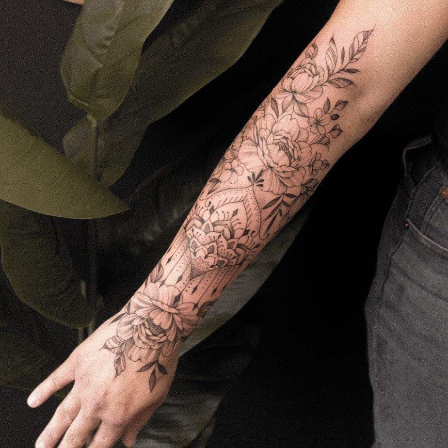 Floral tattoo with mandala