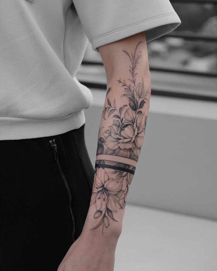 Forearm floral tattoo bracelet
