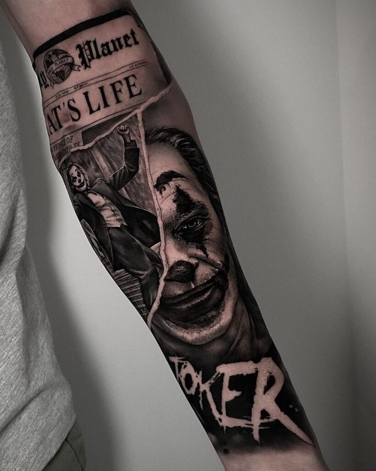 11. A newspaper Joker tattoo  
