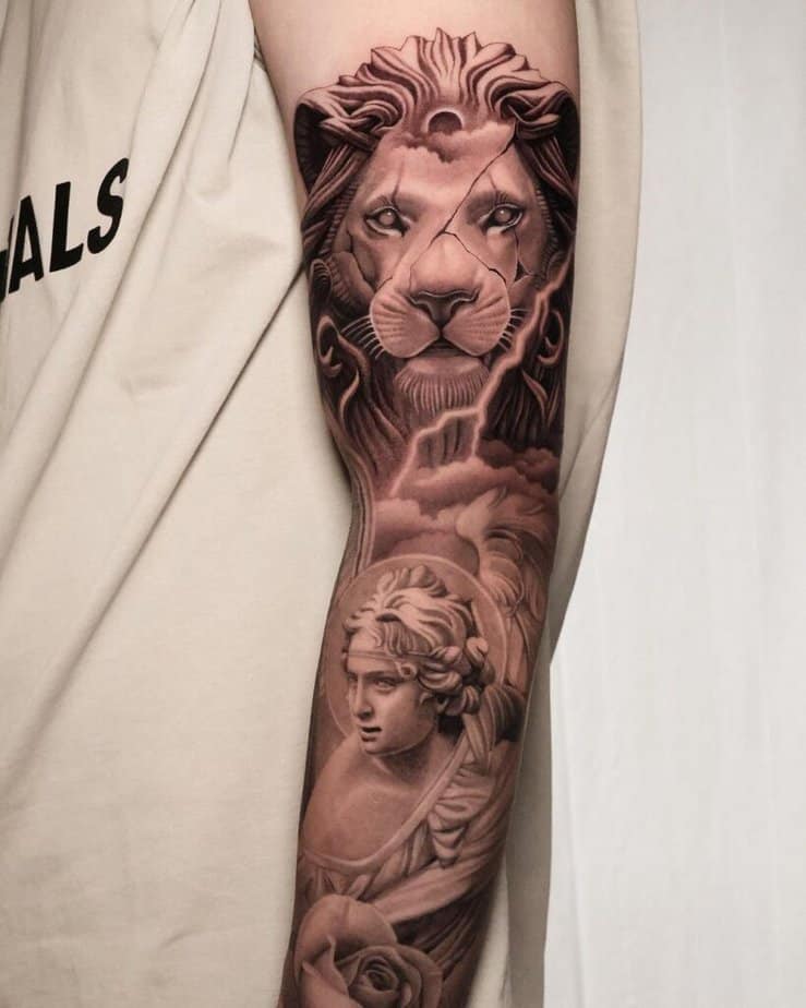 Lion tattoo ideas black and gray style 11