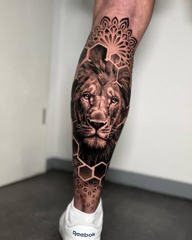 Lion tattoo ideas black and gray style 7