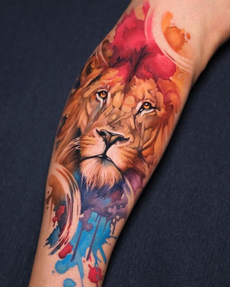 Lion tattoo ideas with a touch of color