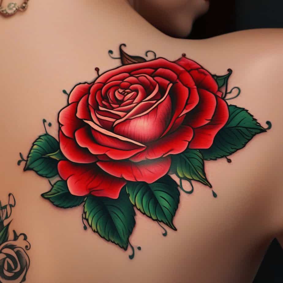 Tatuaggio tradizionale della rosa sulla schiena