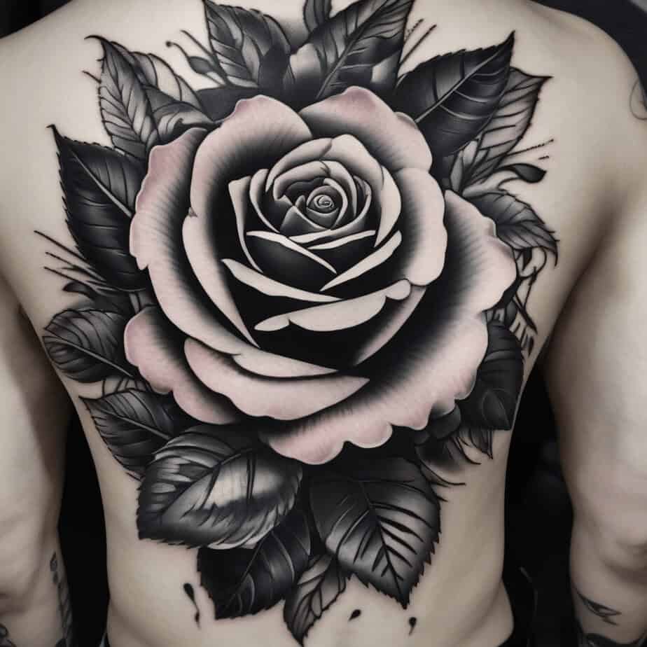 Traditional Rose Tattoo on Back
