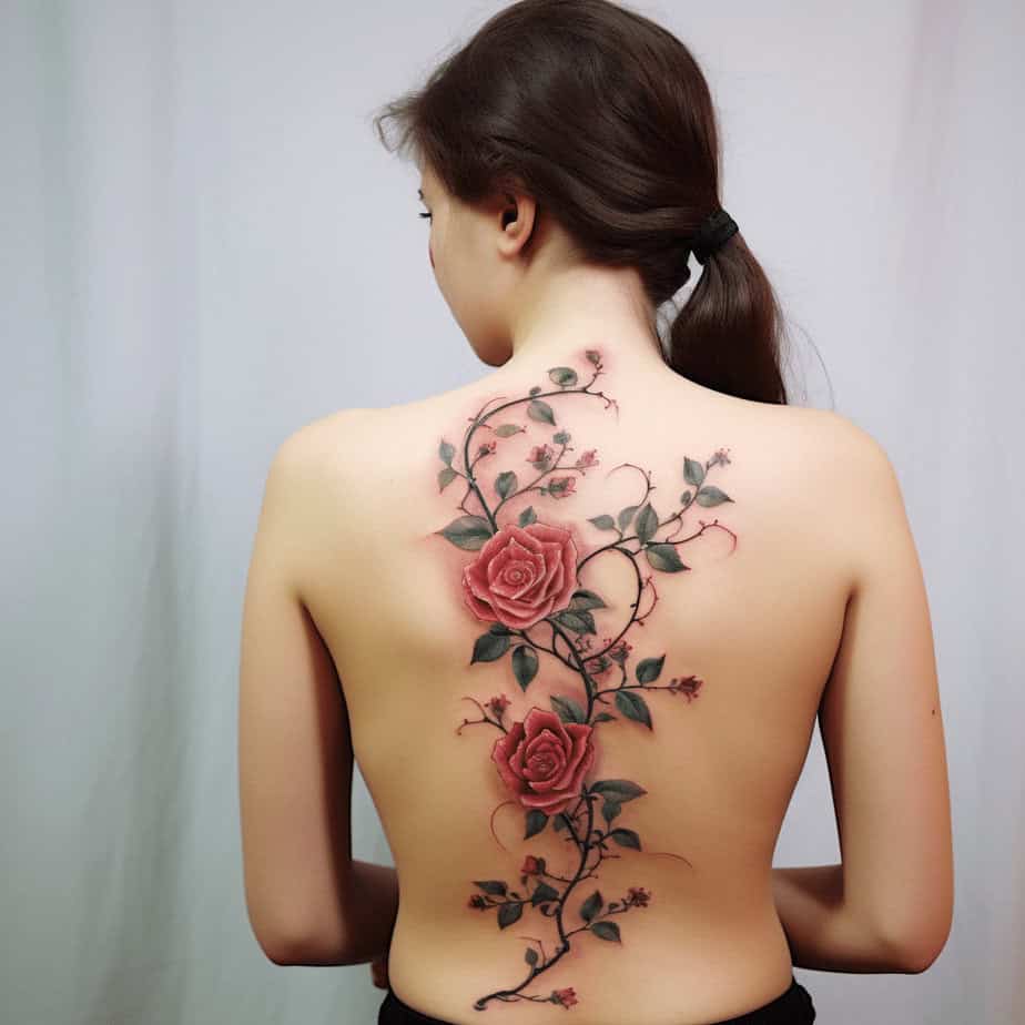 Tatuaggio tradizionale della rosa sulla schiena