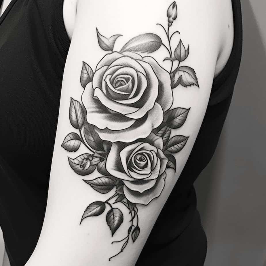 Traditional rose tattoo black and grey
