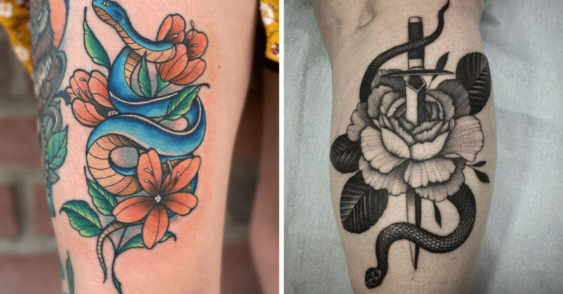 an ode to your bravery 24 snake with flowers tattoo designs