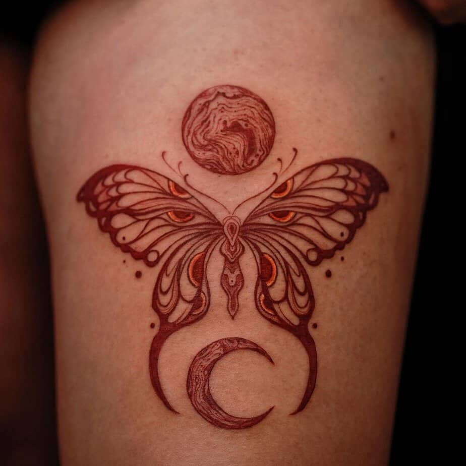 Moon tattoos with butterflies