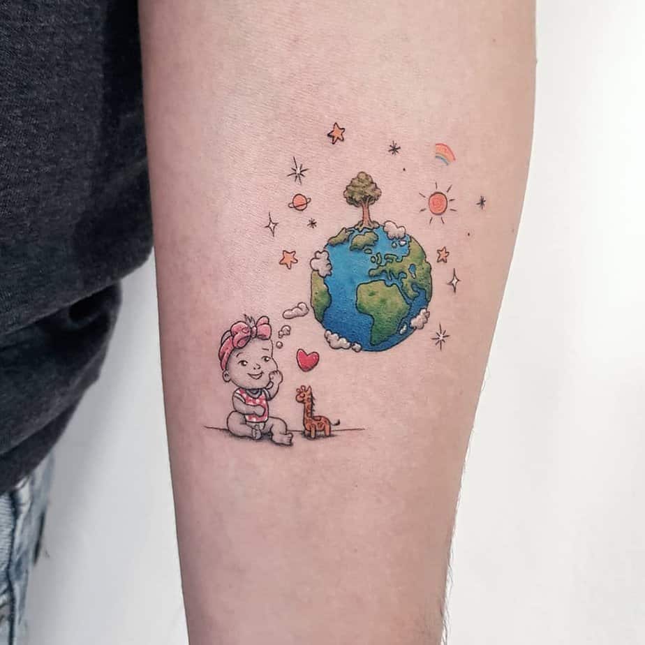 Colorful Earth tattoo
