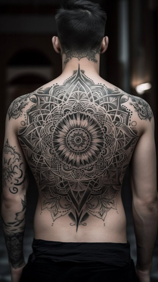 13. Full-back mandala tattoo
