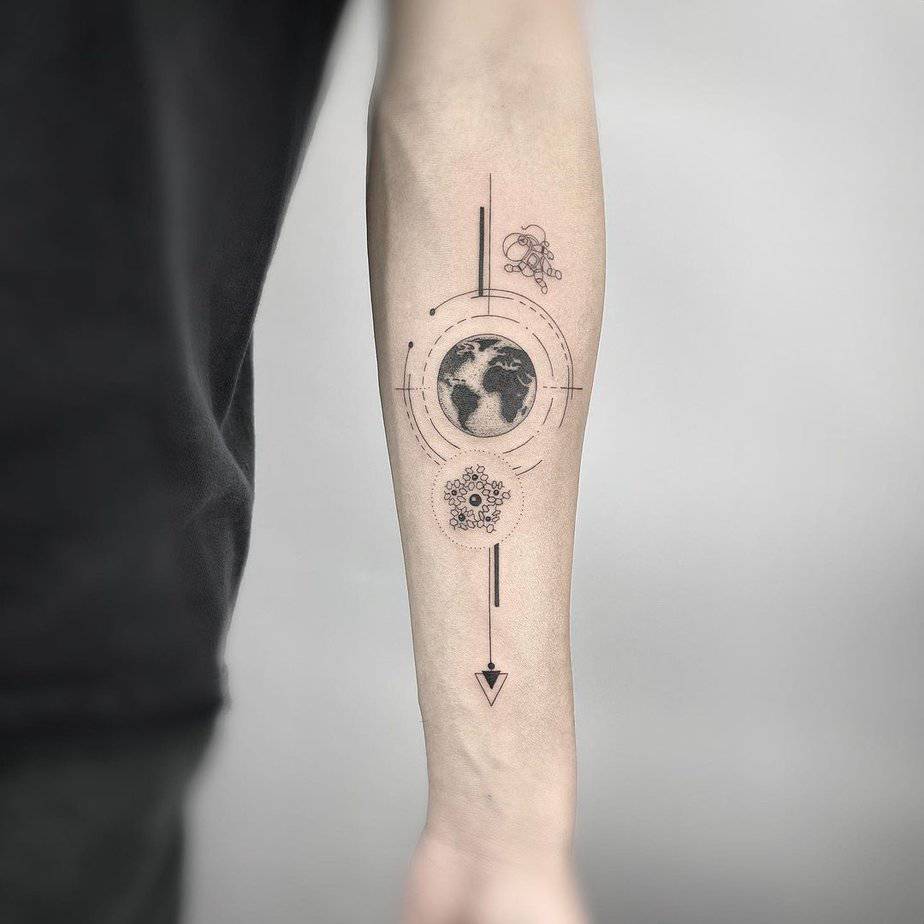 Geometric Earth tattoo
