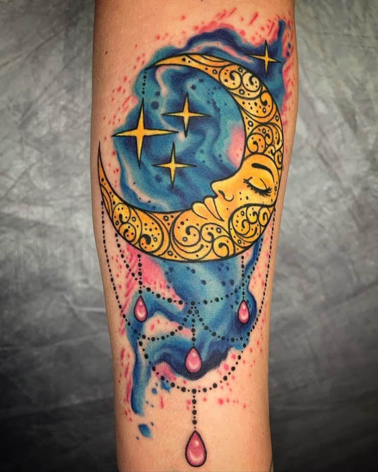 Maximalist moon and stars tattoos
