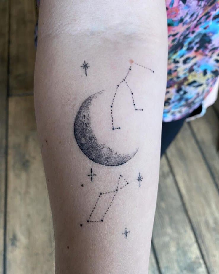 Minimalistic moon and stars tattoos
