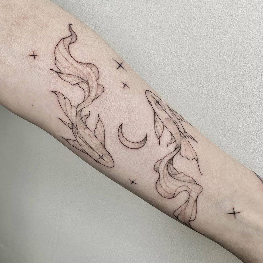Moon and star tattoos with animal images