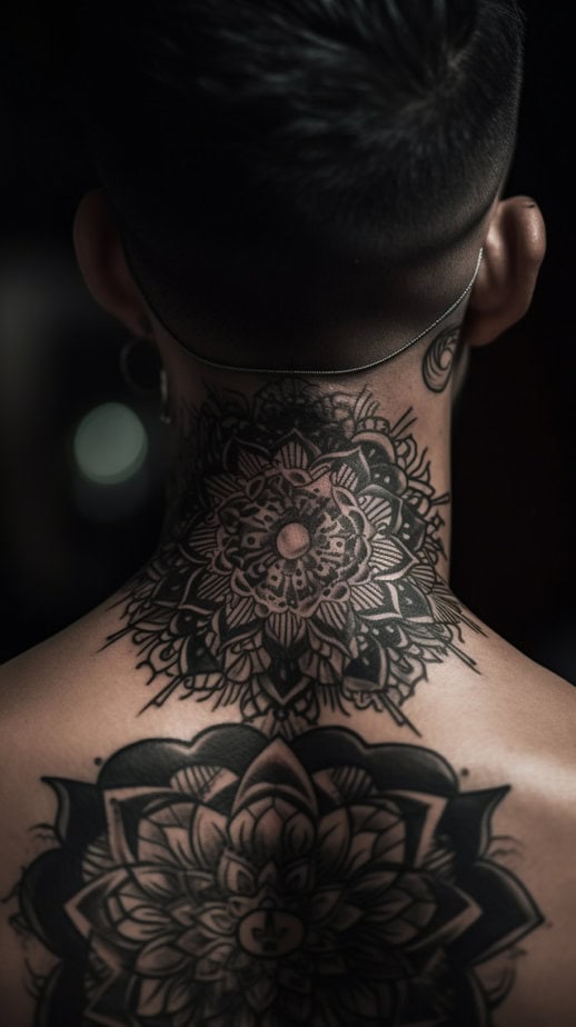 18. Neck mandala tattoo
