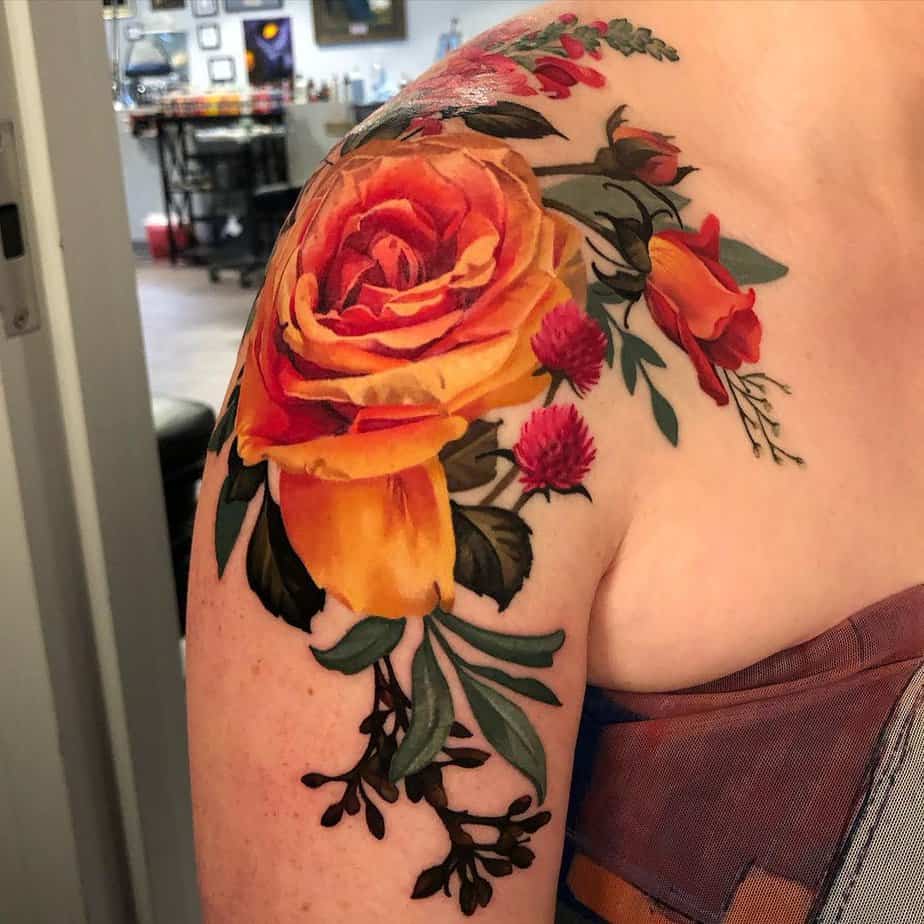 Bold and colored shoulder tattoo
