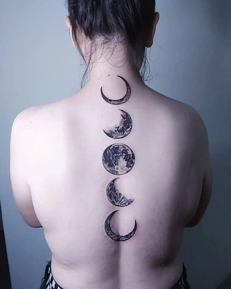 Spine moon and stars tattoos