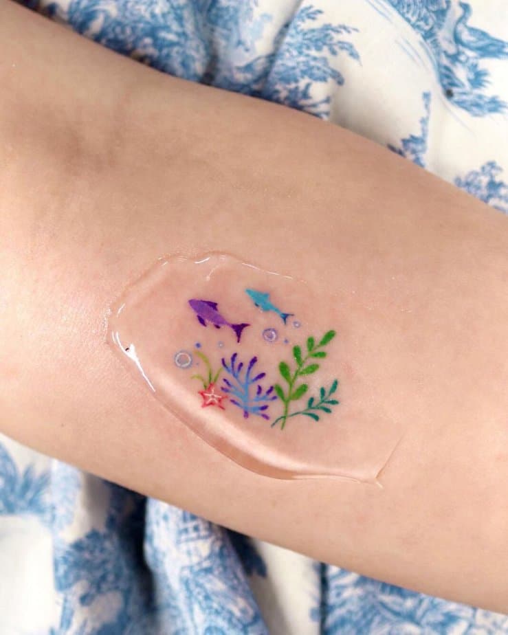 Colorful coral tattoos