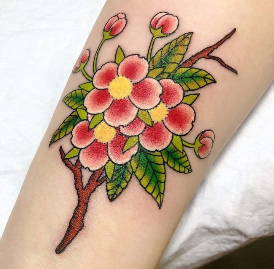 Traditional-style cherry blossom tattoo