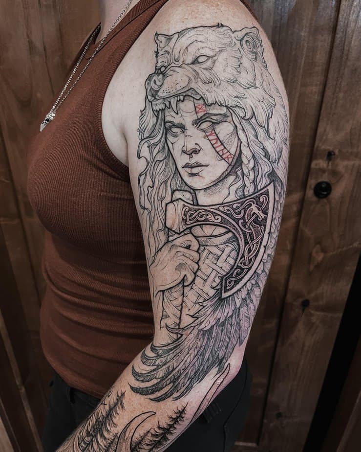 Female warrior tattoo sleeve
