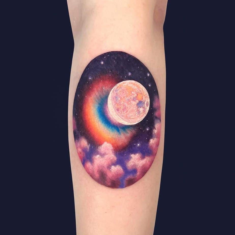 Watercolor moon and stars tattoos