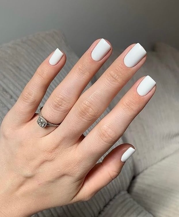 14. Minimalist square white nails
