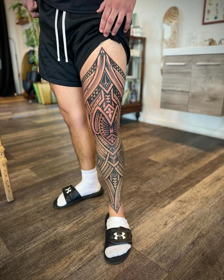 34. Full leg Hawaiian tattoo