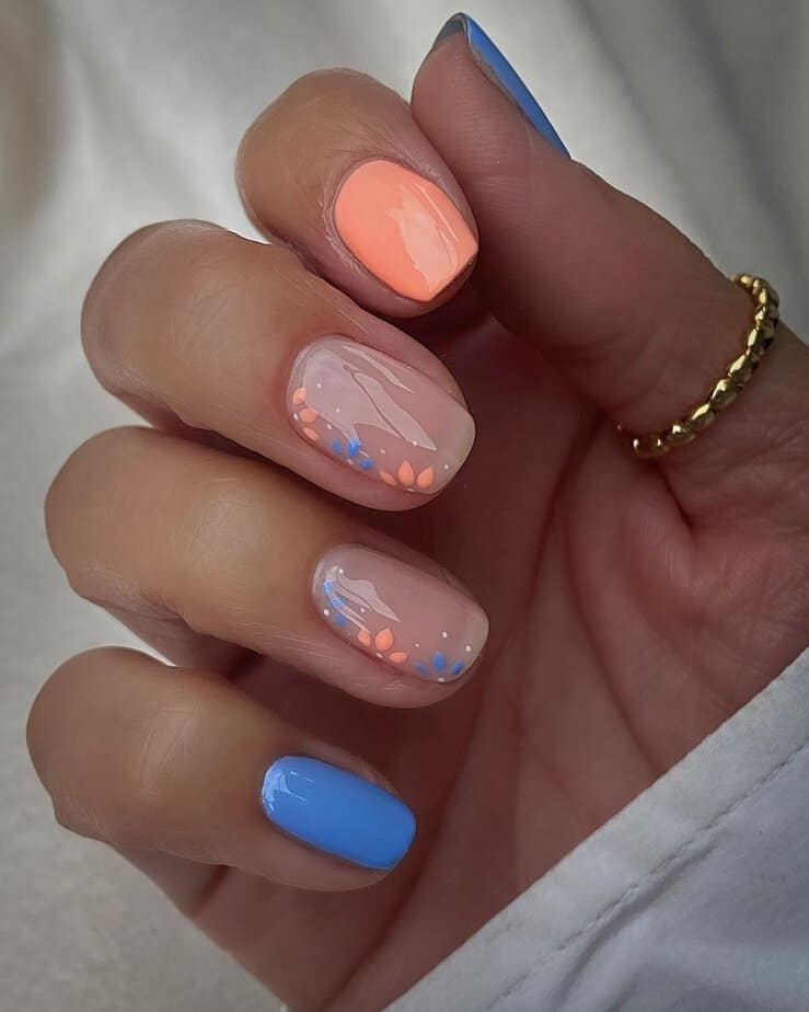 Blue and coral nails