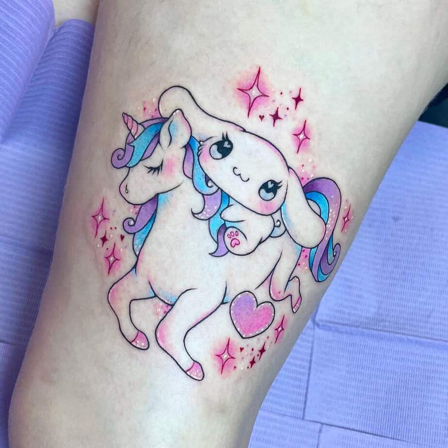 Cinnamoroll riding a unicorn