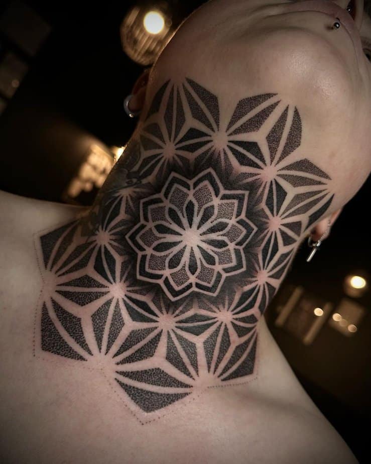 Geometric neck tattoo