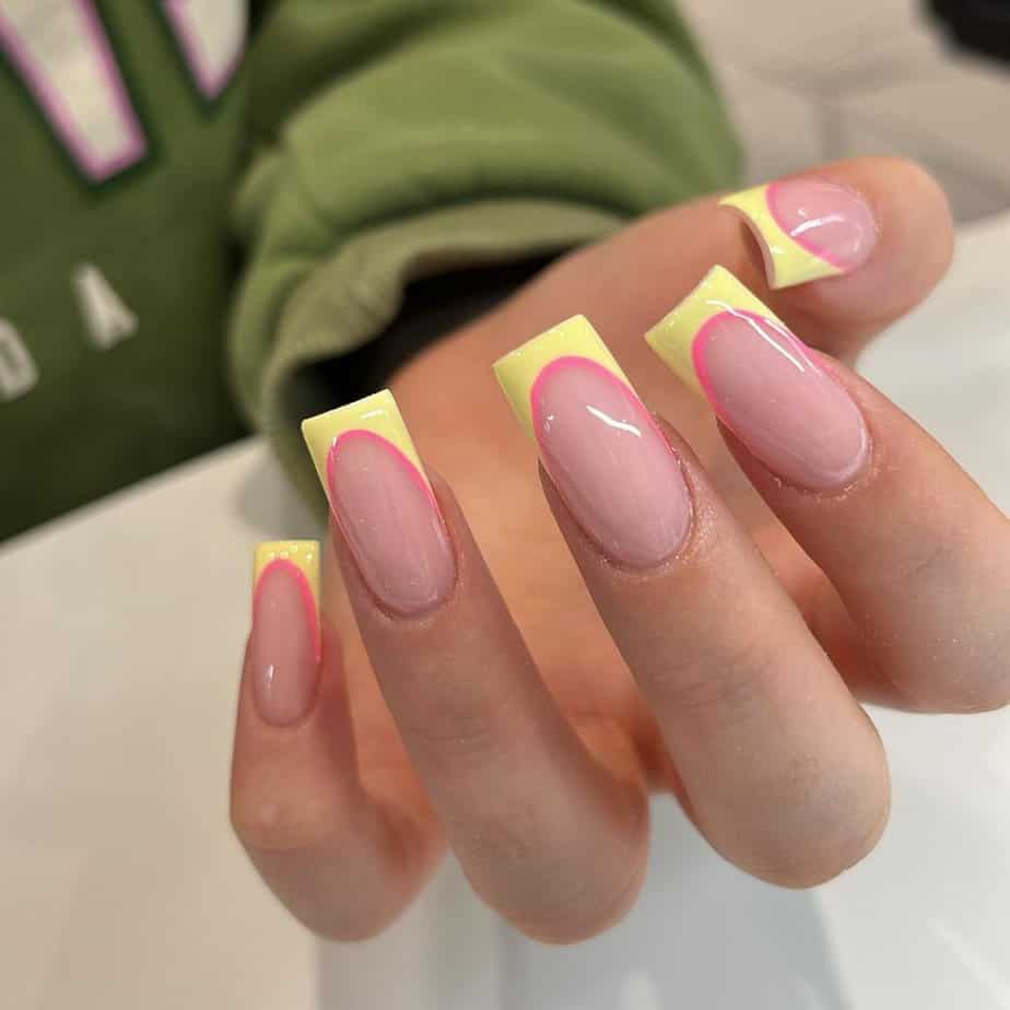 Pink and yellow manicure