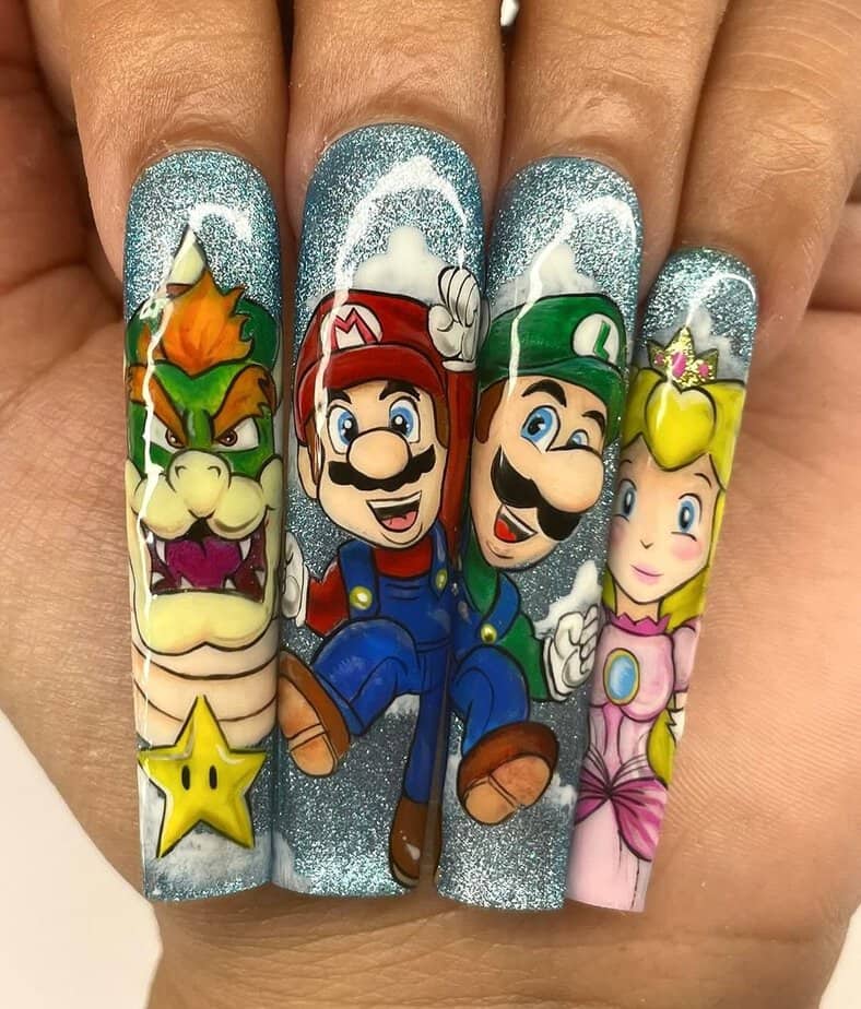 Super Mario nail design